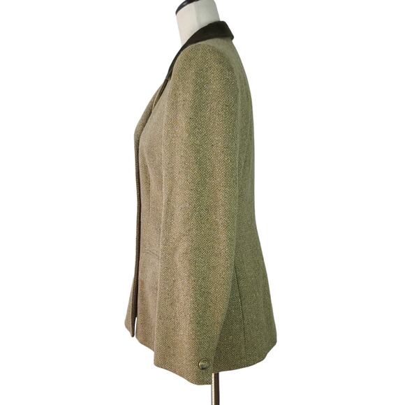 Jones New York Tan Green Tweed Silk Wool Blend Vintage Blazer Jacket  Coat  8 - Picture 2 of 5